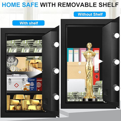 5.3 Cub Large Safes for Home Use Fire and Water Proof, Security Digital Fireproof Safe Box with Programmable Keypad, Spare Keys & Removable Shelf, Anti-Theft Document Safe for Money Medicine Valuables