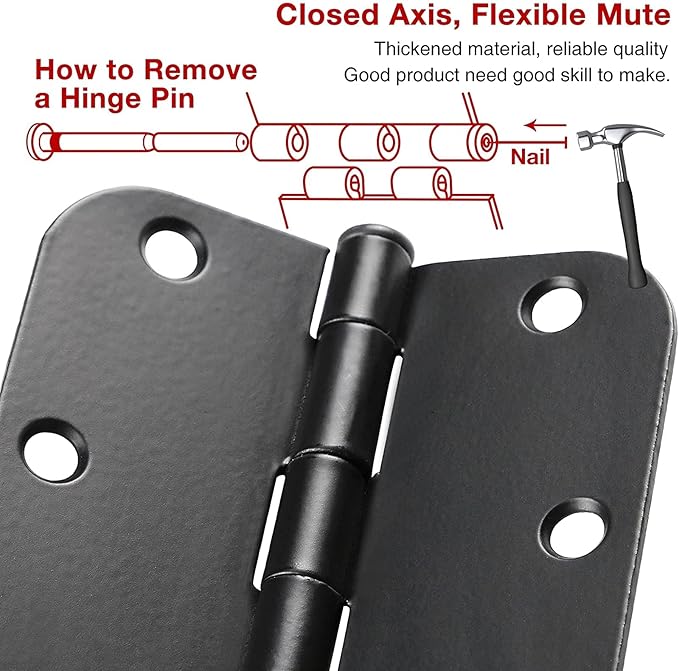 JIW 108 Pack Black Door Hinges for Doors 3.5 x 3.5 Inch Interior Matte Black Hinges for Doors 3 1/2 Inch Door Hinge 5/8 Inch Radius Corners Standard Residential