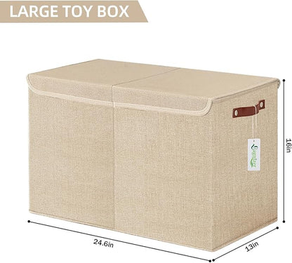 Large Toy Storage Box with Lids, Collapsible Sturdy Baby Storage Organizer Chest Bin Basket for Kids, Boys, Girls, Playroom, Nursery, Bedroom, Closet 25"x13"x16" (Khaki)
