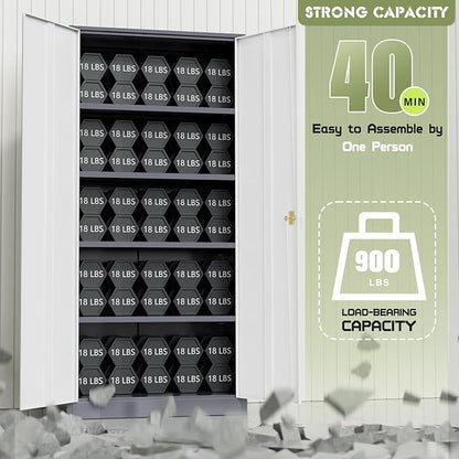 Oakcloud Metal Storage Cabinet Tool Organizer, 72" Lockable Garage Storage Tool Cabinets with 2 Doors and 4 Adjustable Shelves, Locking File Cabinet for Office, Home, School (72“ Wide-GreyWhite)