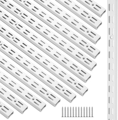 12 Pack 60 Inch Dual Track Upright Wall Shelving System Shelf Bracket Twin Slot Shelf Rail Twin Track Upright Heavy Duty Support System for Pantries, Linen Closets, Laundry Rooms (White)