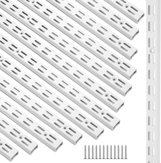 12 Pack 25 Inch Dual Track Upright Wall Shelving System Shelf Bracket Twin Slot Shelf Rail Twin Track Upright Heavy Duty Support System for Pantries, Linen Closets, Laundry Rooms (White)