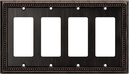 Henne Bery Sunken Pearls Heavy Duty Decorative Wall Plate Switch Plate Outlet Cover (Quad Decorator, Aged Bronze)