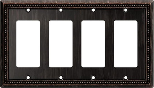 Henne Bery Sunken Pearls Heavy Duty Decorative Wall Plate Switch Plate Outlet Cover (Quad Decorator, Aged Bronze)