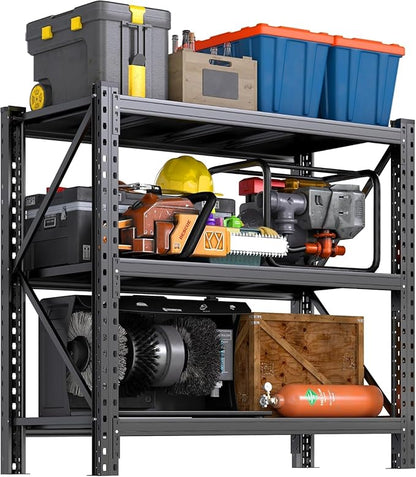 67” W Storage Shelves 8500Lbs Heavy Duty Adjustable Metal Garage Shelving Unit Rack Metal Storage Shelf for Heavy Tools and Equipment, Ideal for Garage, Basement, Black, 67" W X 20" D X 63" H