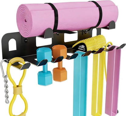 Multi-Purpose Gym Equipment Storage Rack for Resistance Bands,Heavy-Duty Wall-mounted Gym Home Rack for Exercise Bands,Yoga mat,Jump Ropes,Barbells,Home Gym Accessories Organization Storage Rack