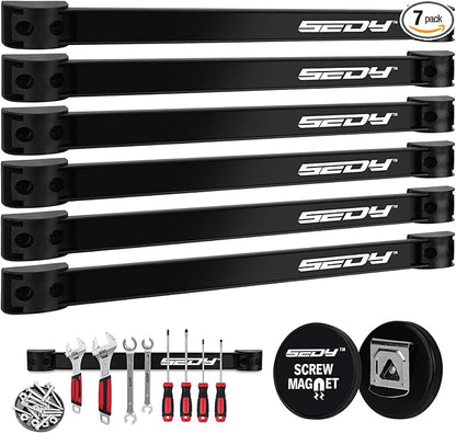 SEDY Magnetic Tool Holder Storage Organizer: 7-Piece Garage Wall Mount Rack Organization Strip Power Magnet Organizers Mounted Workbench Board Slatwall Van Hanger