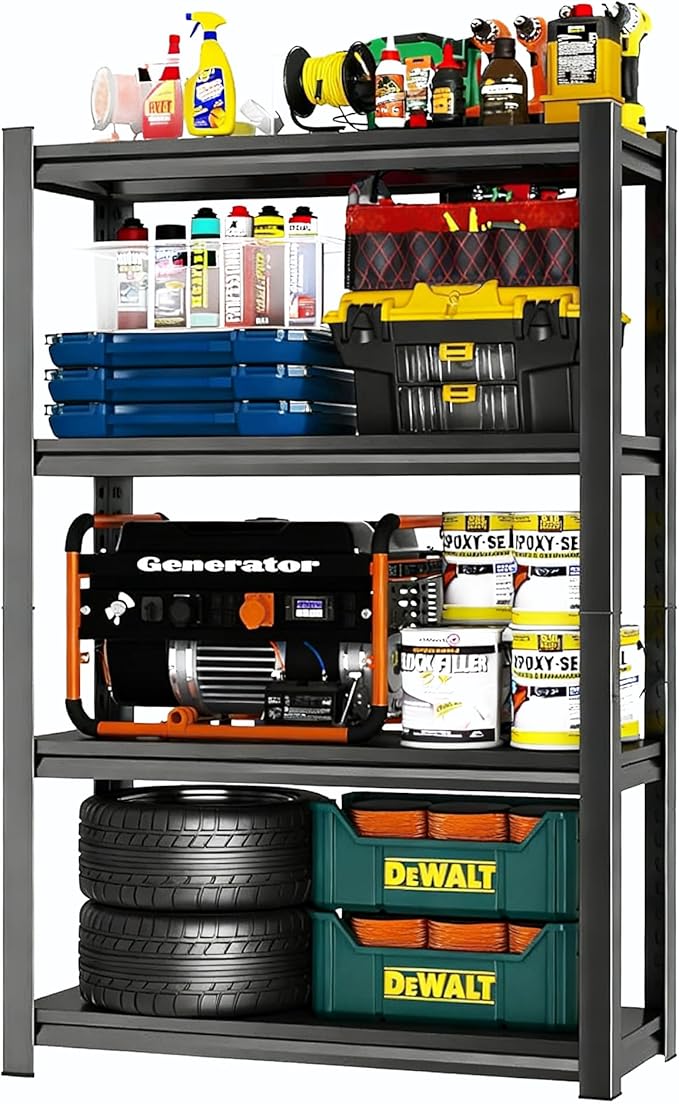 4 Tier Garage Shelving, 2000LBS Capacity Heavy Duty Metal Storage Shelves, Adjustable Shelving Unit for Garage Storage, Basement, Pantry, 24" W X 12" D X 53.4" H