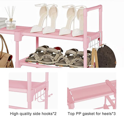 WOWLIVE 9 Tiers Shoe Rack Shoe Storage Shoe Organizer 50-55 Pairs Shoe Tower Unit Shelf Durable Metal Pipes with Plastic Connectors Stackable Cabinet Pink