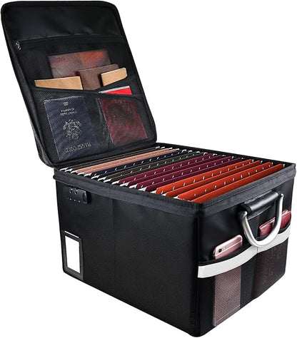 TOMKID Fireproof Document Box, Fireproof File Box with Lids, Important Document Organizer Box with Lock, Portable File Folder Organizer with Handle