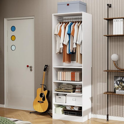 Closet System, 2FT Closet Organizer System with Adjustable Shelves and 2 Hanging Rods, Free Standing Walk-in Closet for Small Closets Engineered Wood, White