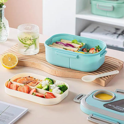 Adults Bento Lunch Box,Salad Container Large 43oz Salad Bowl, Bento-Style Tray for Toppings, 3oz Sauce Container for Dressings, and Built-In Reusable Fork (Blue)