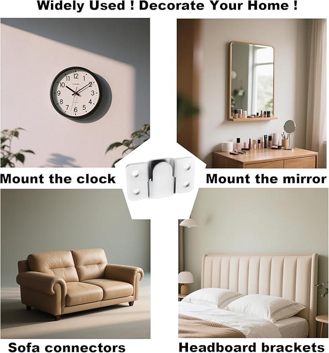 4 Pairs Stainless Steel Flush Mount Bracket Interlocking Headboard Hardware for Picture Hangers,Interlocking Heavy Duty Photo Frame Hook,Interlock Bracket Furniture Connector (Silver)