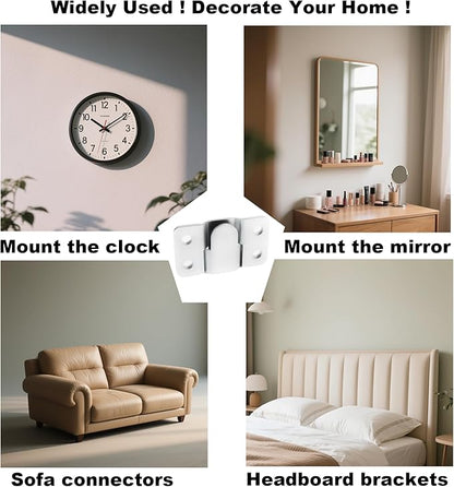 4 Pairs Stainless Steel Flush Mount Bracket Interlocking Headboard Hardware for Picture Hangers,Interlocking Heavy Duty Photo Frame Hook,Interlock Bracket Furniture Connector (Silver)