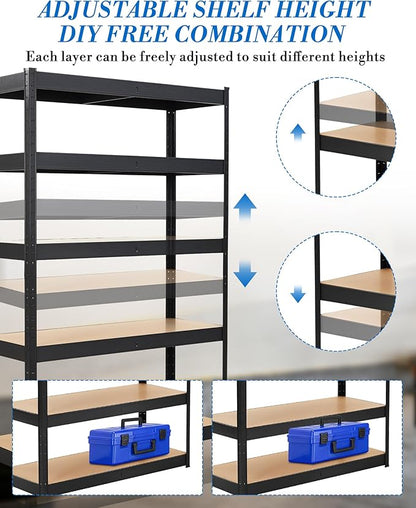Garage Storage Shelves,60x18x72 Heavy Duty Garage Shelving Metal Adjustable Garage Shelves,5-Tier Adjustable Shelving Units,Loads 2000 LBS,Metal Storage Utility Racks for Warehouse,Pantry, Basement