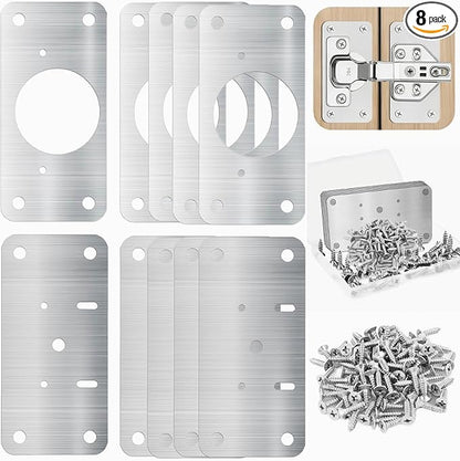 8 PCS Cabinet Hinge Repair Plate, Stainless Steel Cabinet Hinge Repair Kit, Hinge Repair Plate, Cabinet Repair Kit, Kitchen Cupboard Door Hinge Repair Plate, Hinges Repair Fixing Plates with Screw