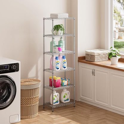 SINGAYE 6 Shelf Wire Shelving Unit Adjustable Metal Shelves Standing Bathroom Organizers and Storage Wire Closet Metal Pantry Kitchen 12" DX22 W 69.5" H Gray