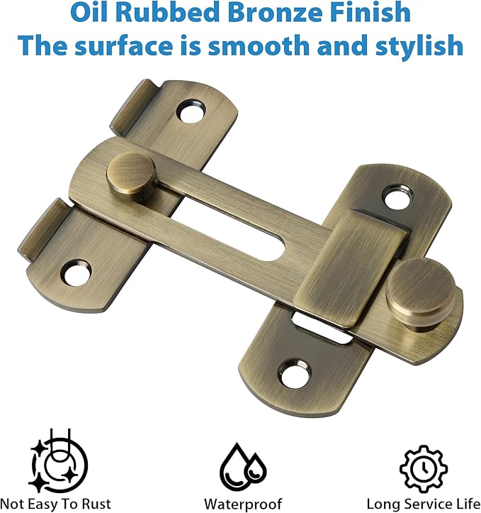 Alise 4 inch Flip Latch Gate Latches, Safety Door Lock for Barn Wood Fence Sliding French Doors,Heavy Duty SUS304 Stainless Steel Gate Hardware Bronze MS9500-Q