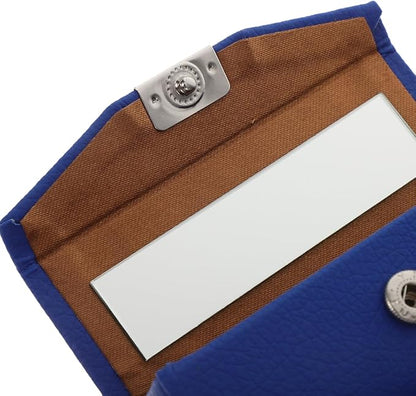 Womens Wallet PU Leather Lipstick Case with Mirror Lipstick Holder Portable Organizer Travel Cosmetic Containers for Gloss Blue Womens Wallets