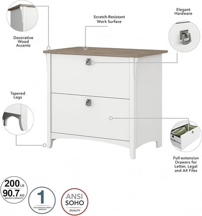 Bush Home Salinas 2 Drawer Lateral File Cabinet in Shiplap Gray and Pure White, Home Office Storage Solution, Organizer with Drawers for Workspace, Filing Unit