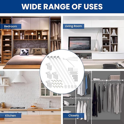 12 Inch Wire Shelf Support Brackets Kit, Includes 12 Wire Shelf Clips and 4 End Brackets, 24 Screws and 24 Expansion Tubes for Support Shelves, Closet, Wardrobe, Ledge Installation