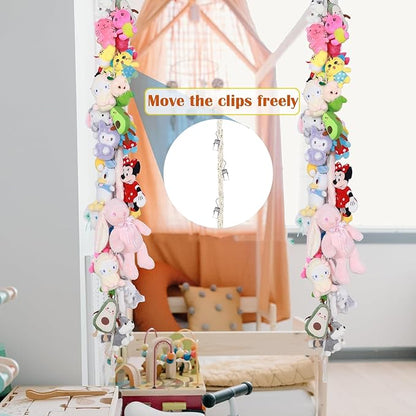 2PCS Stuffed Animals Storage Chain Organizers 80" Cotton Hanging Storage Chain with 40 Metal Clips Stuffed Animal Display Holder Chain for Wall or Corner Nursery Play Room