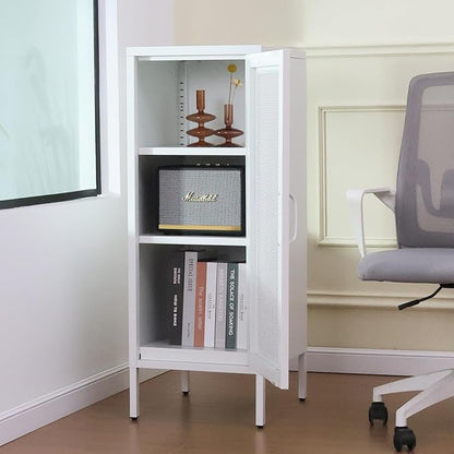 Slim Metal Storage Cabinet with Mesh Doors - 42'' Tall Narrow Organizer Tower, Compact Freestanding Cabinet, Versatile Utility Storage for Home, Office, Bedroom, or Kitchen, Durable and Modern Design