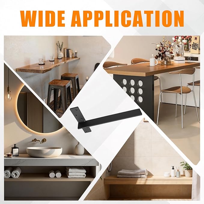 3/8" Thick Floating Shower Bench Brackets 3 Pcs, 20"x12"x2.5"Heavy Duty Free Hanging T Shelf Support Brackets, Wall Mount Bracket for Granite, Vanity, Shower Bench, Cabinets, Dishwasher,Countertop