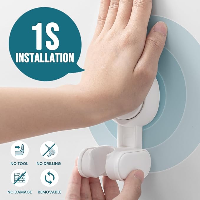 TAILI Shower Head Holder Suction Cup, Handheld Shower Head Bracket, Height Angle Adjustable,Bathroom Showerhead Holder No Drilling Removable Waterproof, White