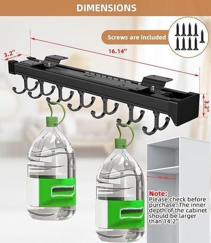 Pull Out Broom Holder With Adjustable Double Row Sliding Hook, Multifunctional Slide Broom And Mop Storage/Organizer Garage Organization Hooks, for Closet Laundry - 41cm/16.14inch