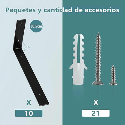 HEART ART 10 Pack Shelf Brackets 12 inch,L Brackets for Shelves,Black Heavy Duty Metal Shelf Brackets,12”x6”x1.4”