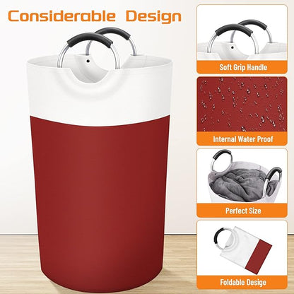 BlissTotes 90L Laundry Basket, Freestanding Laundry Hamper, Collapsible Dirty Clothes Hamper, Waterproof Fabric with Foam Protected Aluminum Handles for College, Dorm, Family (Red)