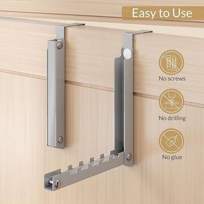 Over The Door Hanger Clothes Drying Rack,Extended Over The Door Hooks with 10 Ridges, Portable Clothing Hanger Hook Collapsible, Folding Hanging Coat Rack for Indoor Laundry Room (1, Grey)