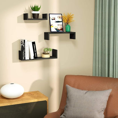 SRIWATANA Floating Shelves Wall Mounted, Solid Wood Wall Shelves, Black