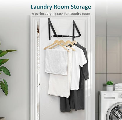 Foldable Over The Door Clothes Hanger, Space Saving Small Clothes Rack Door Hangers for Clothing, 2Pack, Black