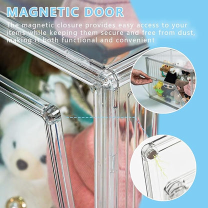 Clear Doll Storage Box Compatible with Labubu - Stackable Organizer for 15-17cm Dolls & Accessories, Transparent Display Case for Collectibles, Action Figures, and Toy Clothes