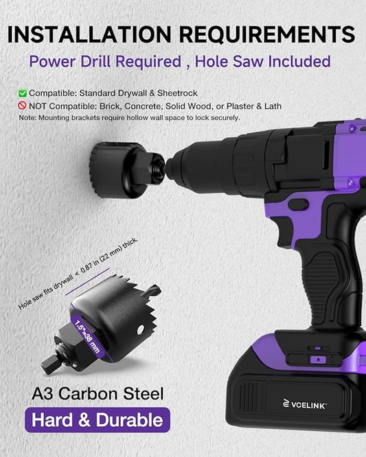 VCELINK in-Wall Cable Management Kit, 2.44" (62 mm) Mini Wall Cord Hider for TV/Coaxial/HDMI/Speaker Cords, Includes 2 Pass Throughs, Locking Brackets and Hole Saw Drill Attachment