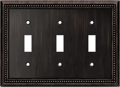 Henne Bery Sunken Pearls Heavy Duty Decorative Wall Plate Switch Plate Outlet Cover (Triple Toggle, Aged Bronze)