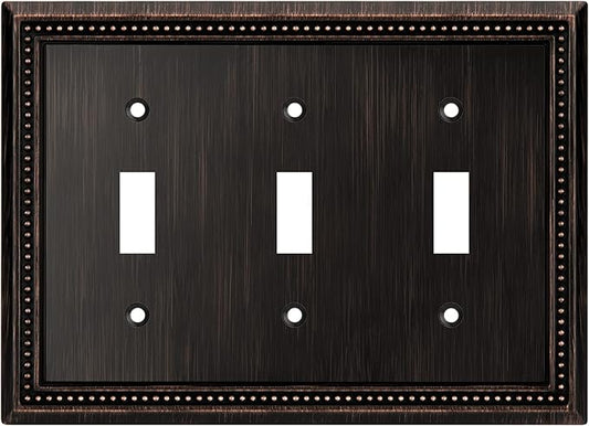Henne Bery Sunken Pearls Heavy Duty Decorative Wall Plate Switch Plate Outlet Cover (Triple Toggle, Aged Bronze)