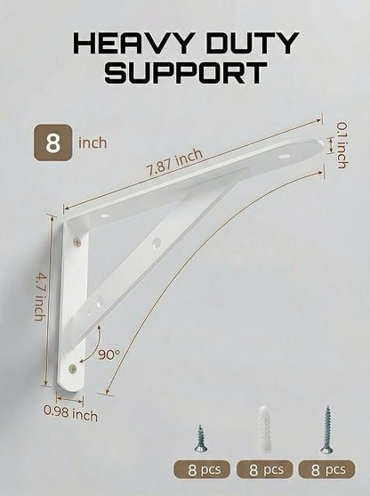Shelf Brackets Heavy Duty, 4 Pack White 8 inch Floating Shelf Bracket, Max Load 300 lbs of Metal Triangle Decorative Shelf Support Brackets for Wall Mount