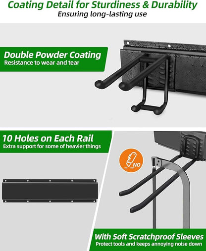 64 inches Garage Tool Organizer Wall Mount, Heavy Duty Garden Tool Organizer Rack, Hanging Storage Organization Racks Holder with 10 Hooks, for Lawn Tools, Shovel, Shed