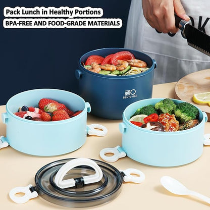 Bento Box Adult with Insulated Lunch Bag & Utensils, 81oz Large Capacity Leakproof 3 Stackable Lunch Box Containers for Adults Men Women Dining Out, BPA-Free & Microwave Safe Bento Lunch Box, Blue
