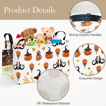 HUNRUNG Rectangle Storage Basket Cute Canvas Organizer Bin for Pet/Children Toys, Books, Clothes Perfect for Rooms/Playroom(REC-Candy Pumpkin)