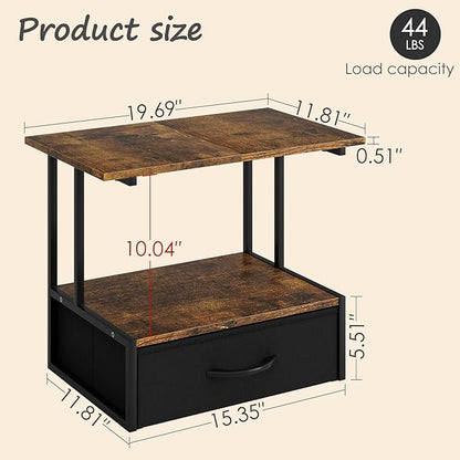 Masupu Printer Stand for Desk, Printer Table with Fabric Storage Drawer, 2 Tier Desktop Shelf, Multi-Purpose Desk Organizer for Home Office, 3D Printer, Fax Machine, Scanner, Rustic Brown