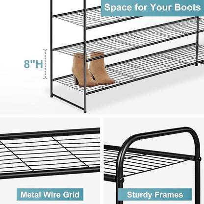 AOODA Long 6 Tier Metal Shoe Rack for Closet Wide Stackable Shoe Storage Organizer for Entryway, Bedroom, Floor, 42-Pairs Men Sneakers Shoe Shelf with Wire Grid, Black