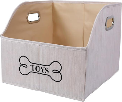 Foldable Dog Toy Basket-Dog Toys Bin-Dog Toy box-Storage Basket with Handle,Organizer Bin for Pet Toys, Blanket, Shelves, Closet-Beige