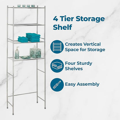 Honey-Can-Do 4-Tier Over-The-Toilet Storage Shelf - Space-Saving Steel Bathroom Restroom Organizer with Neutral Chrome Finish, Ideal for Towels, Toiletries, & Essentials - 24"W x 68"H x 11"D