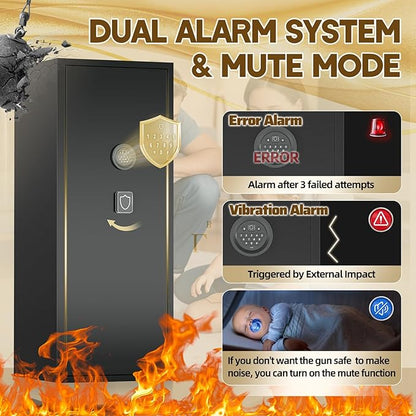 12-15 Gun Safe for Rifles and Pistols, Gun Cabinets for rifles and shotguns with Digital Keypad and Alarm Mode, Easy Assembly Rifle Safe for Home with Internal Lockable Box & Removable Shelves