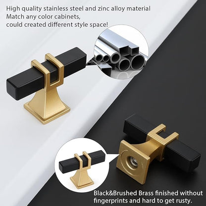 Goldenwarm 10 Pack Black and Gold Cabinet Knobs Gold Dresser Drawer Knobs Black Cabinet Pulls T Bar Hardware for Bedroom Drawer Dresse