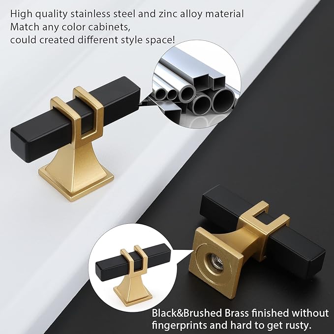 goldenwarm 20 Pack Black and Gold Cabinet Knobs Gold Dresser Drawer Knobs Black Cabinet Pulls T Bar Hardware for Bedroom Drawer Dresse